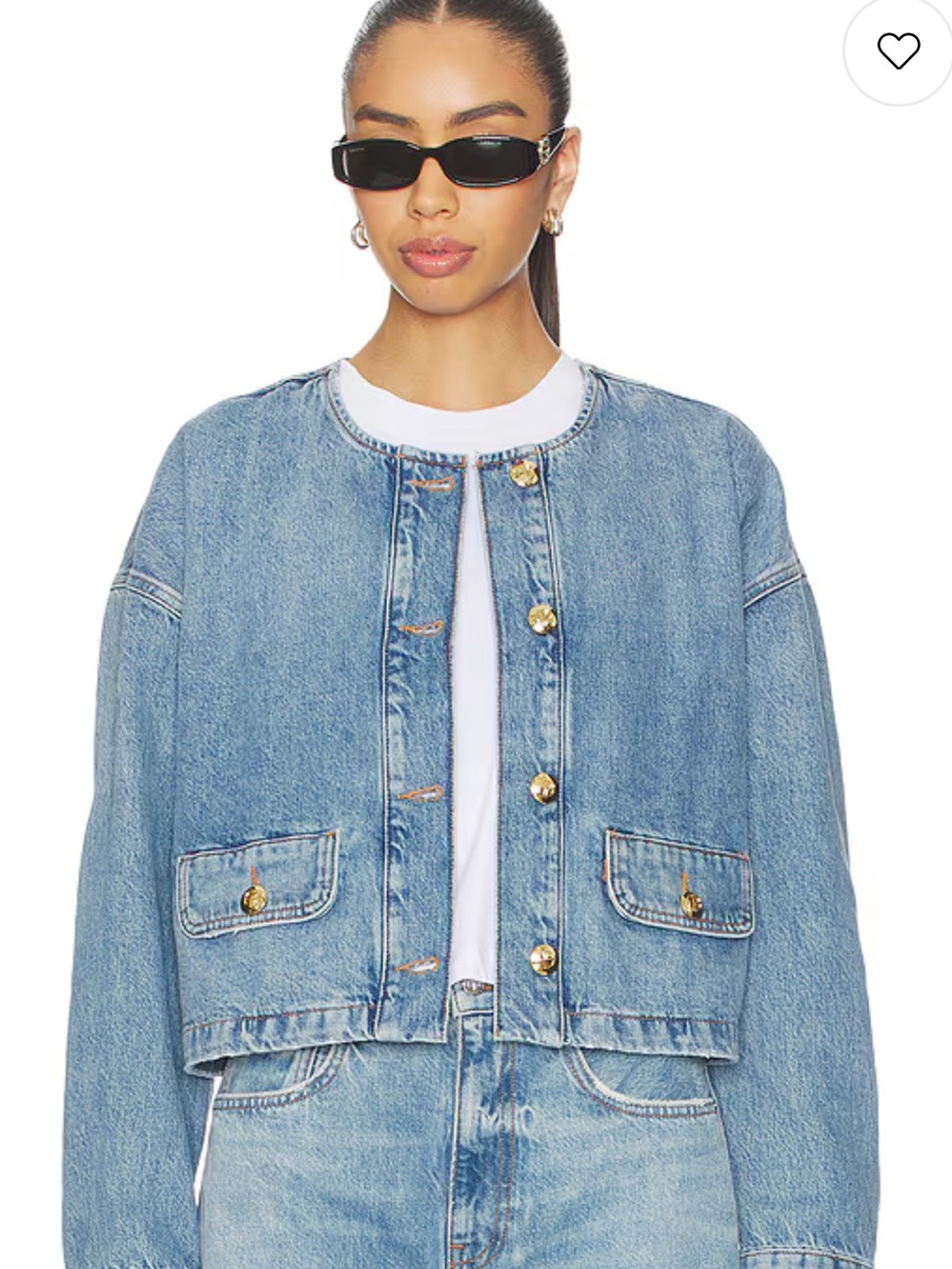 Anine Bing Caspian Blue Blanche Jean Jacket Boxy Fit Collarless Size Small